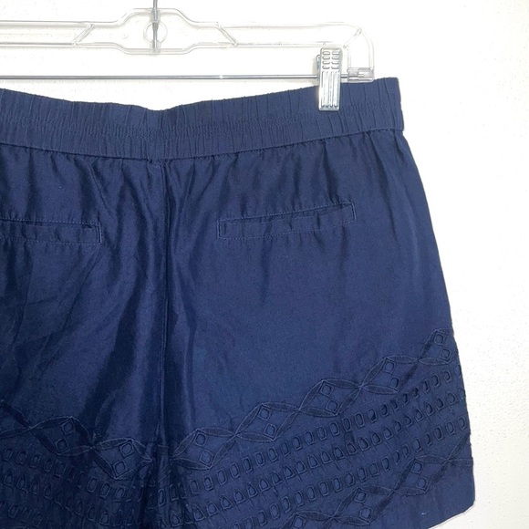 J. Crew 100% Cotton Navy Blue Eyelet Trim High Rise Fabric Shorts Small Women’s - Picture 7 of 13